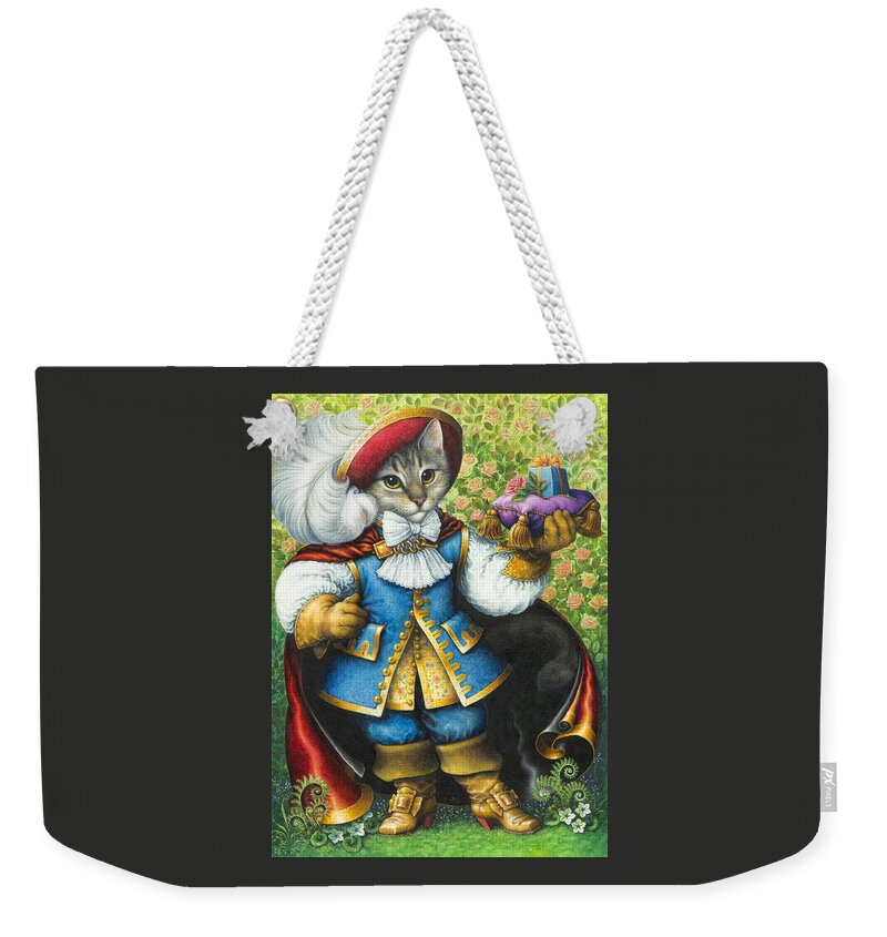 Cat Weekender Tote Bag featuring the painting Puss-In-Boots by Lynn Bywaters