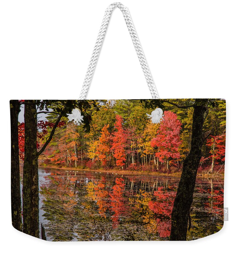 #foliage_reports Weekender Tote Bag featuring the photograph Quabbin reservoir fall foliage by Jeff Folger