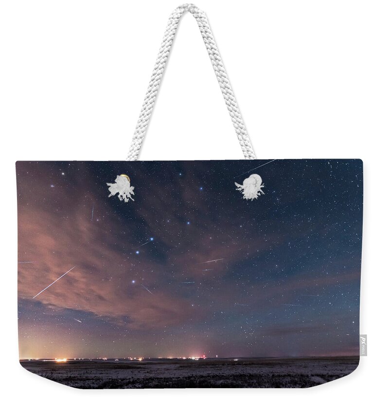 Alberta Weekender Tote Bag featuring the photograph Quadrantid Meteor Shower Composite by Alan Dyer