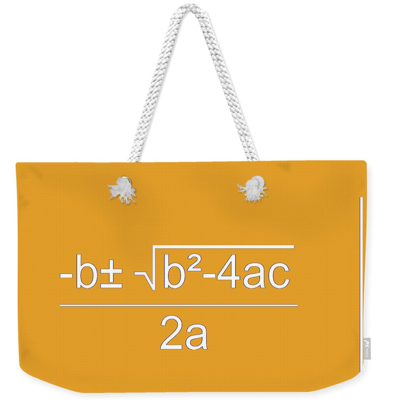 Featured Weekender Tote Bag featuring the digital art Quadratic Equation orange-white by Paulette B Wright