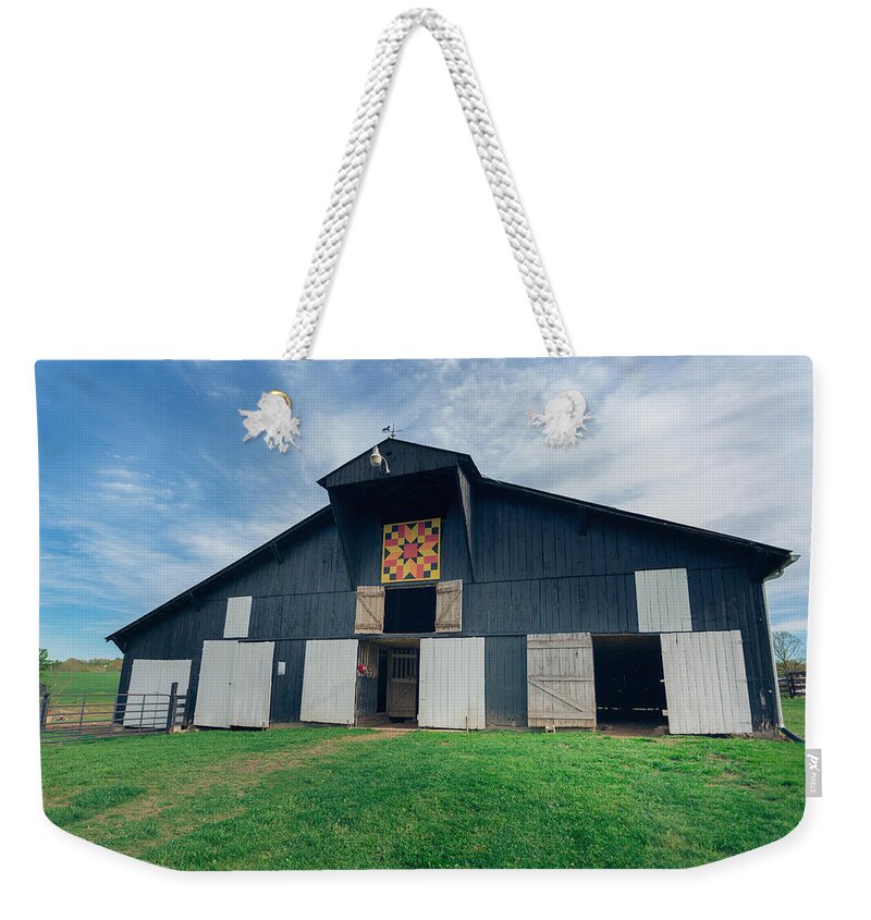 2014 Weekender Tote Bag featuring the photograph Quilted Barn by Amber Flowers