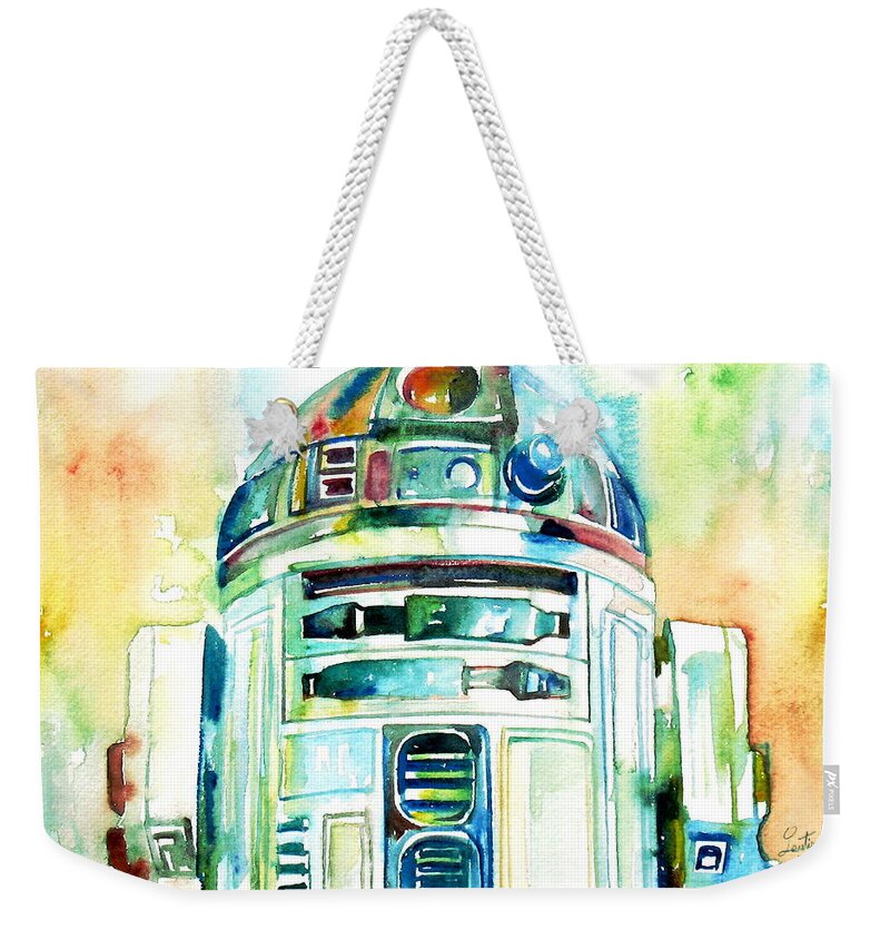 R2-d2 Weekender Tote Bag featuring the painting R2-d2 Watercolor Portrait by Fabrizio Cassetta