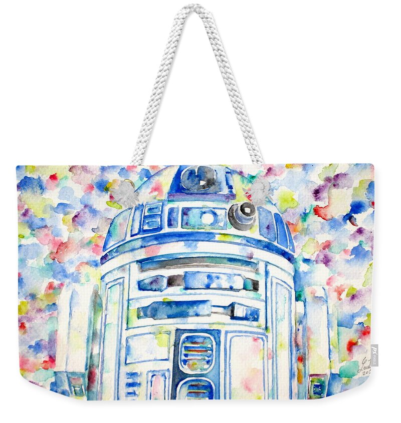 R2-d2 Weekender Tote Bag featuring the painting R2-D2 watercolor portrait.1 by Fabrizio Cassetta