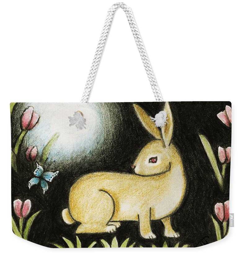 Tapestry Weekender Tote Bag featuring the mixed media Rabbit and the Butterfly . . . From the Tapestry Series by Terry Webb Harshman