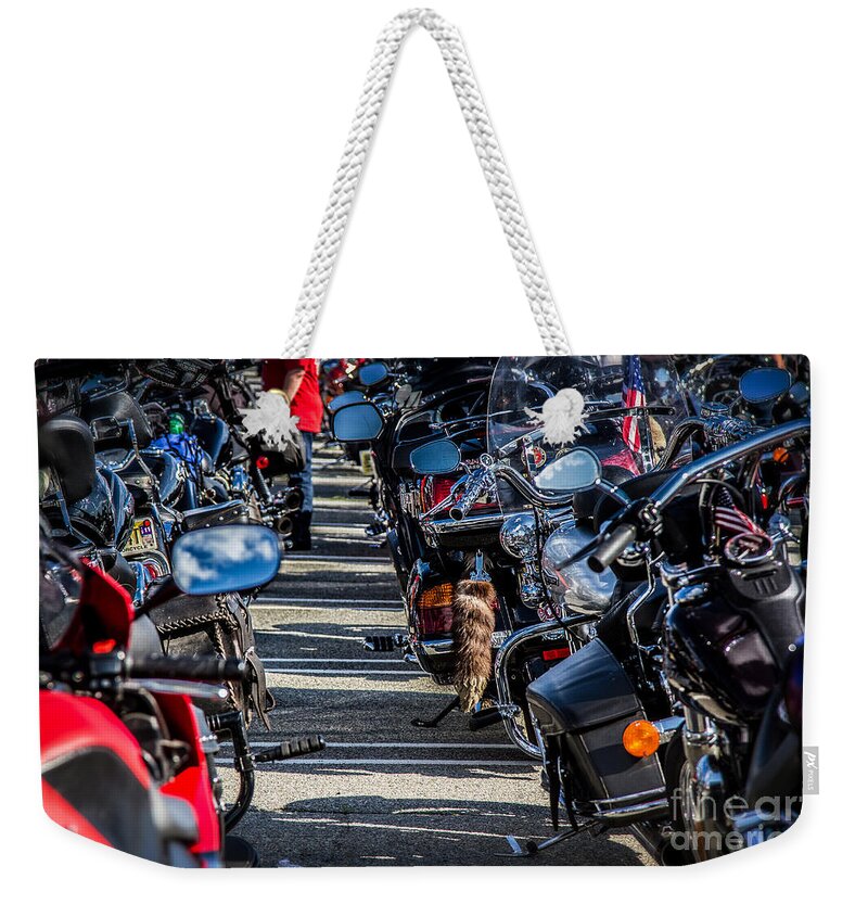 Motorcycles Weekender Tote Bag featuring the photograph Raccoon Tail by Eleanor Abramson