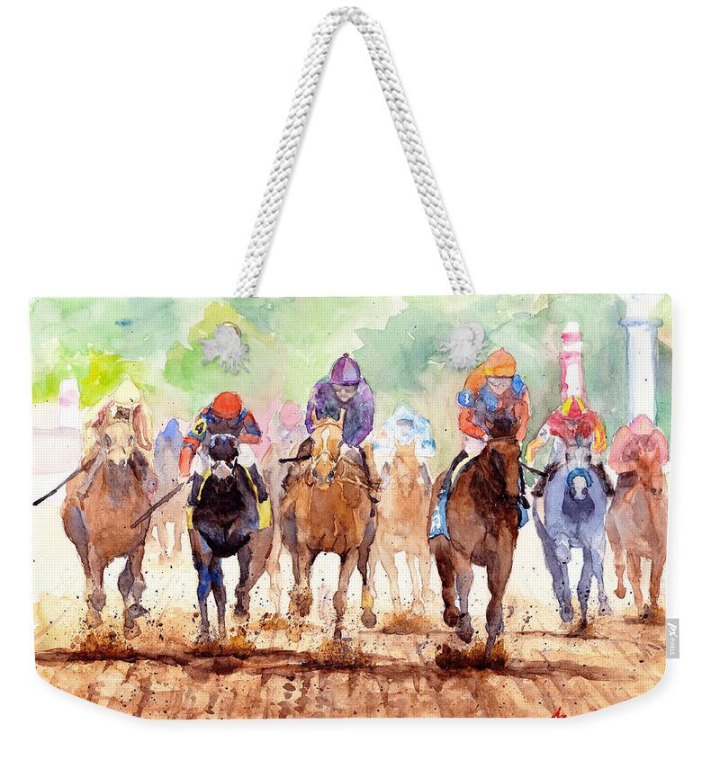 Landscape Weekender Tote Bag featuring the painting Race Day by Max Good