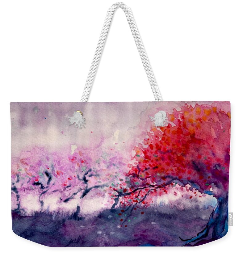 Radiant Orchard Weekender Tote Bag featuring the painting Radiant Orchard by Beverley Harper Tinsley