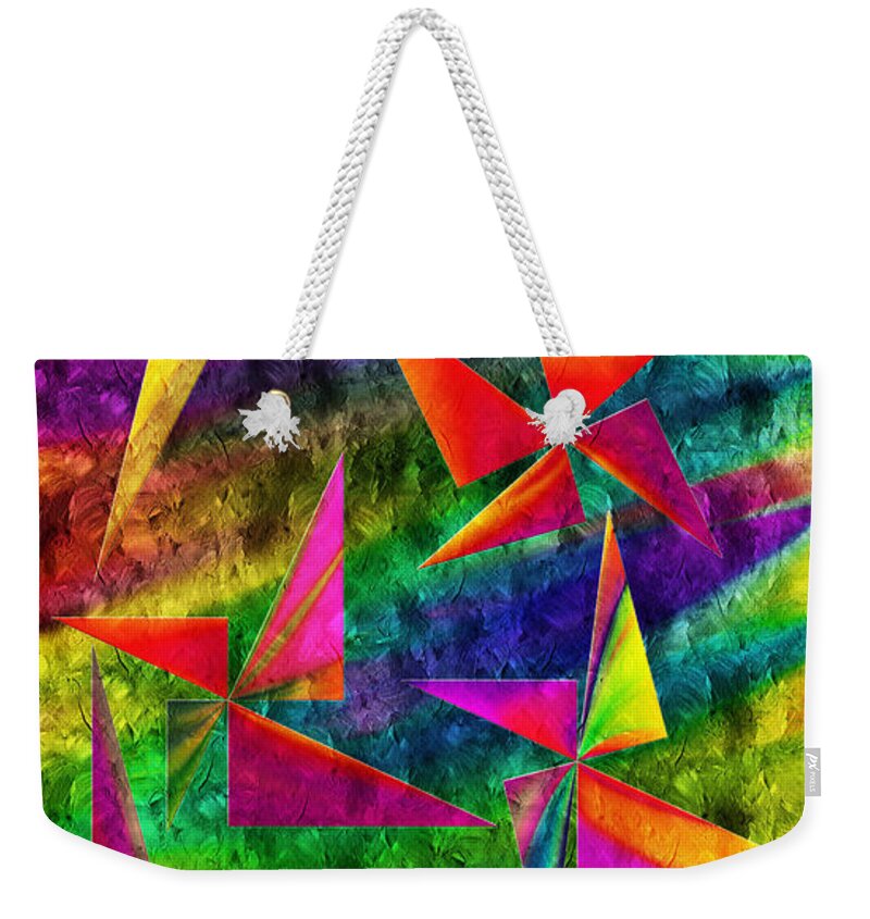 Abstract Weekender Tote Bag featuring the digital art Rainbow Bliss - Pin Wheels - Painterly - Abstract - V by Andee Design