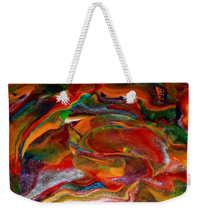 Abstract Weekender Tote Bag featuring the mixed media Rainbow Blossom by Deborah Stanley