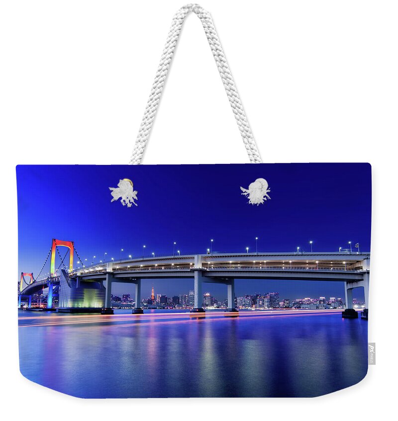 Built Structure Weekender Tote Bag featuring the photograph Rainbow Bridge Rainbow by Image Provided By Duane Walker