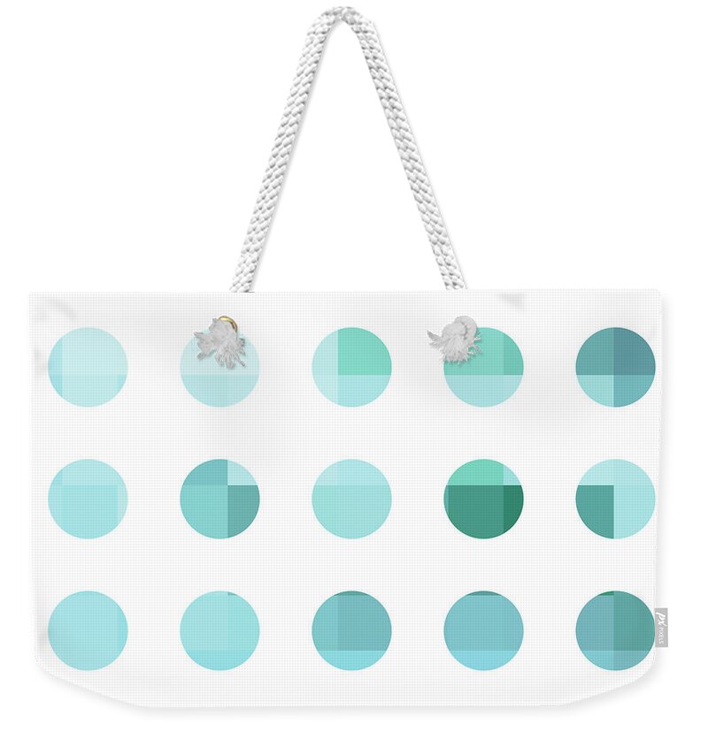 Abstract Weekender Tote Bag featuring the painting Rainbow Dots Aqua by Pixel Chimp