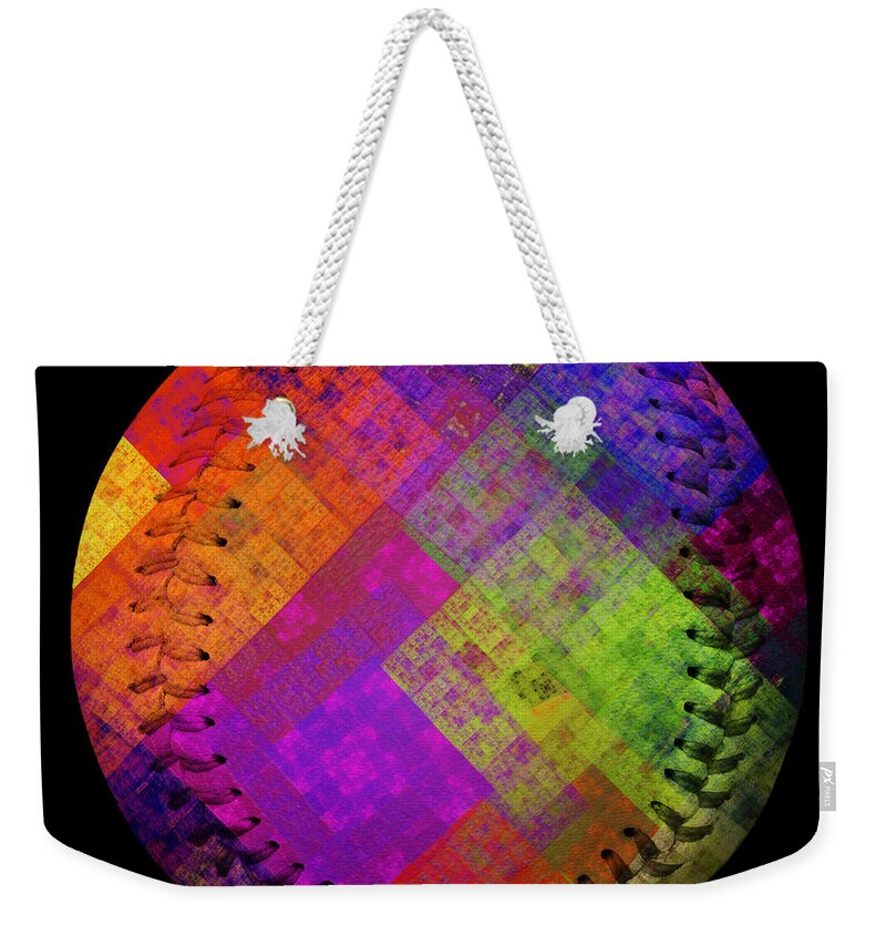 Baseball Weekender Tote Bag featuring the digital art Rainbow Infusion Baseball Square by Andee Design