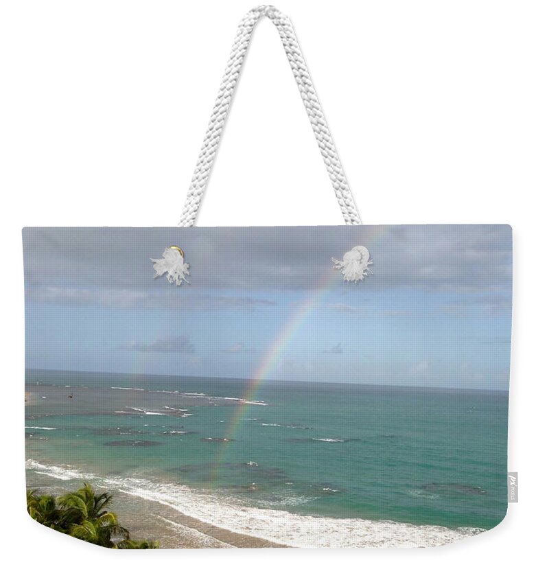 Rainbow Weekender Tote Bag featuring the photograph Rainbow Over Palms by Alice Terrill
