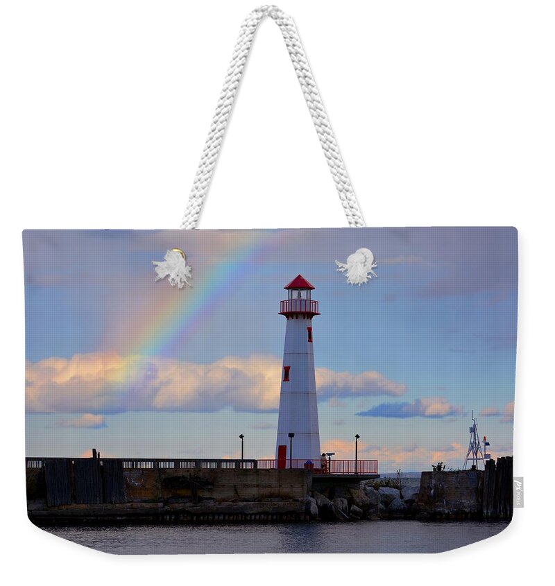 Rainbow Weekender Tote Bag featuring the photograph Rainbow Over Watwatam Light by Keith Stokes