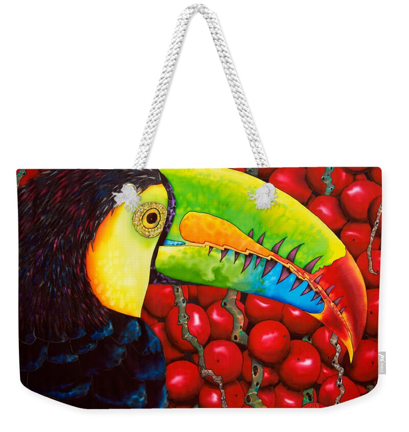  Watercolor Weekender Tote Bag featuring the painting Rainbow Toucan by Daniel Jean-Baptiste
