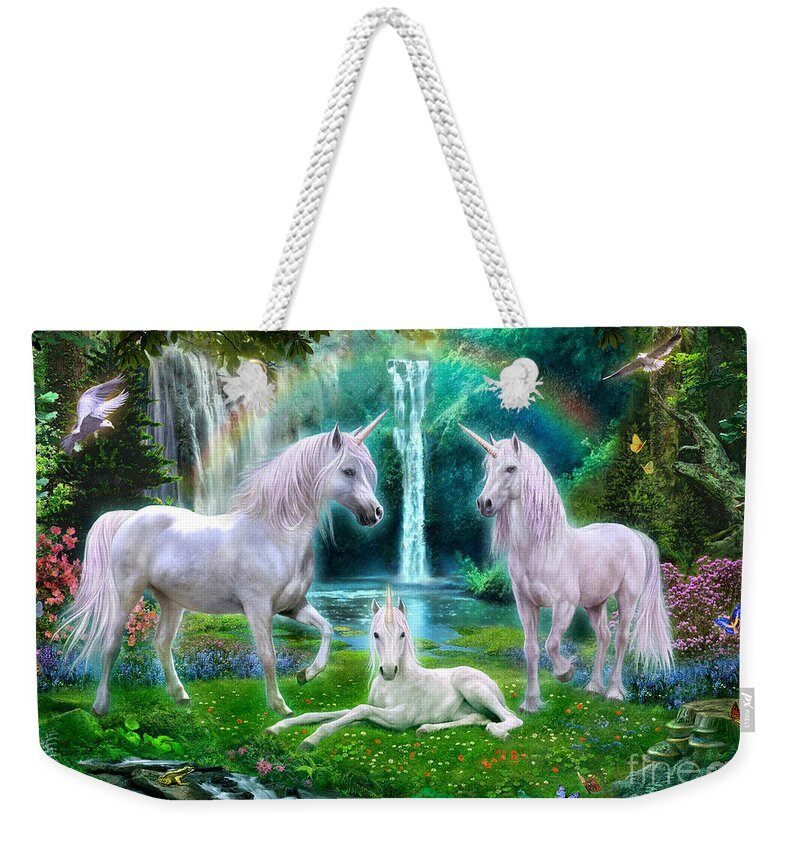 Animals Weekender Tote Bag featuring the digital art Rainbow Unicorn Family by MGL Meiklejohn Graphics Licensing