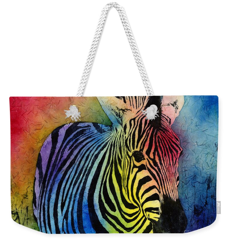 Zebra Weekender Tote Bag featuring the painting Rainbow Zebra by Hailey E Herrera
