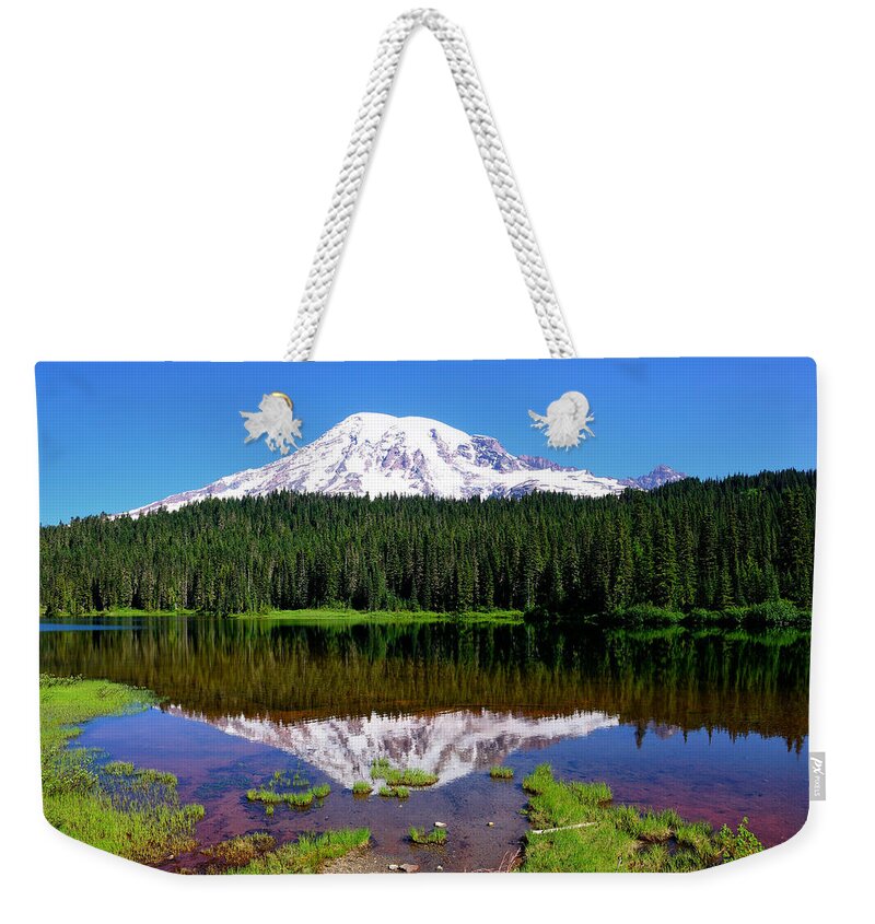 Rainier Weekender Tote Bag featuring the photograph Rainier Reflections by Greg Norrell