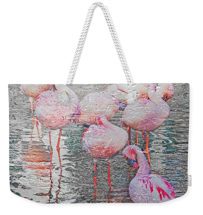 Water Weekender Tote Bag featuring the photograph Rainy Day Flamingos by Lizi Beard-Ward