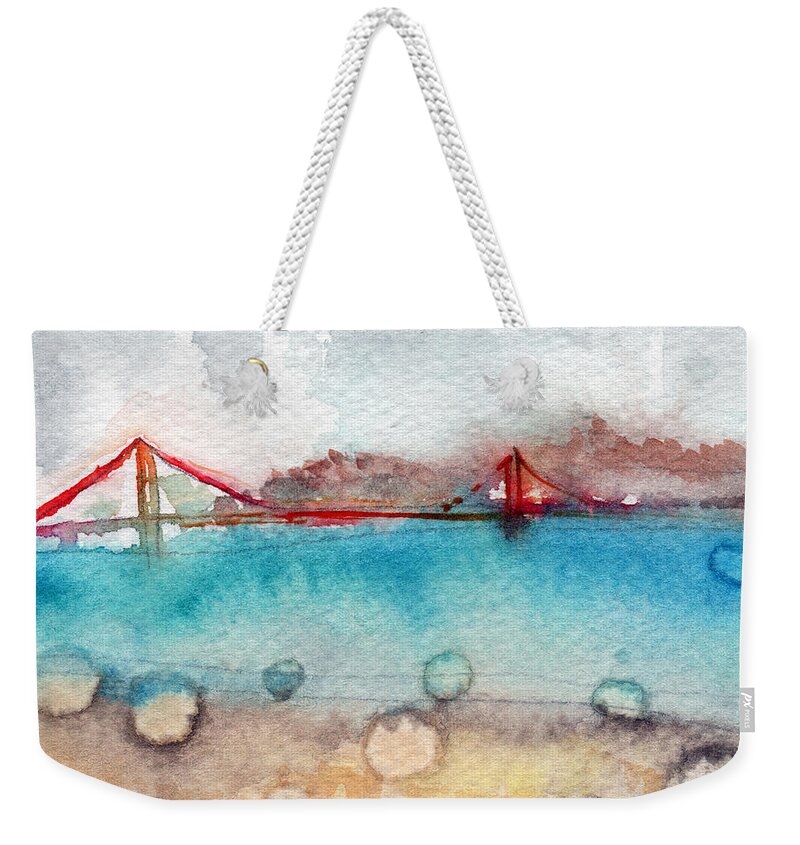San Francisco Weekender Tote Bag featuring the painting Rainy Day In San Francisco by Linda Woods