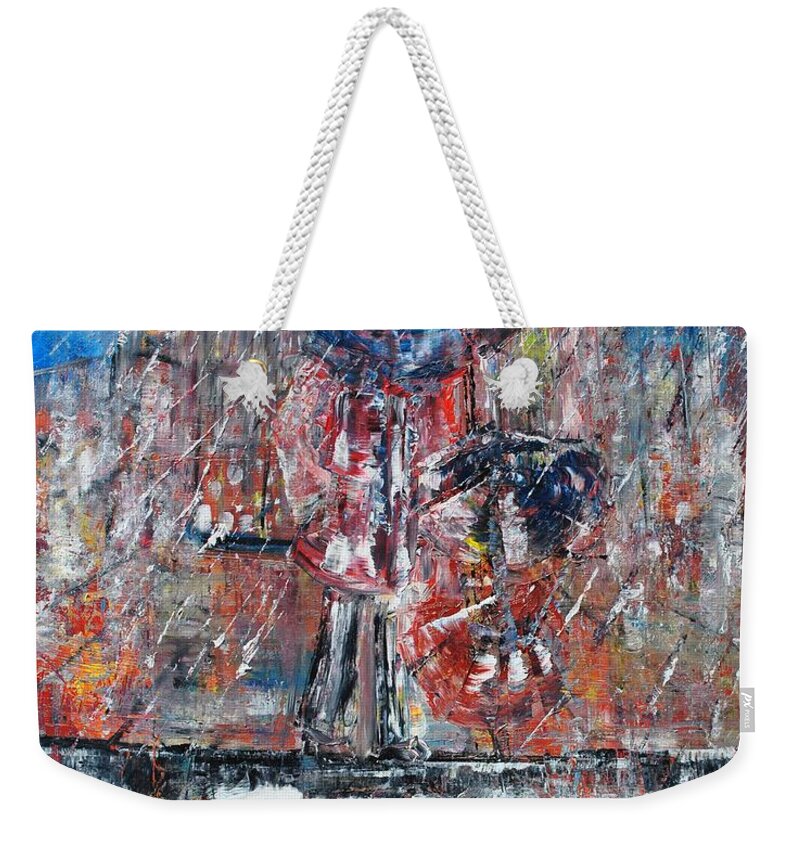 Rain Weekender Tote Bag featuring the painting Rainy by Evelina Popilian