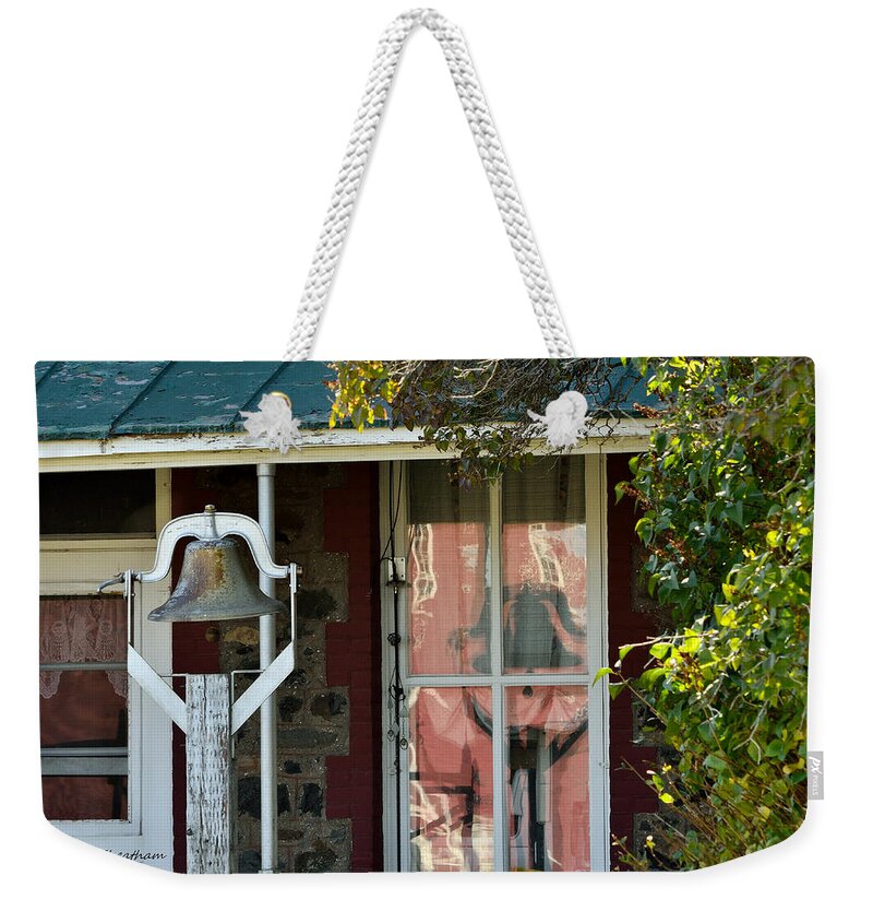 Bell Weekender Tote Bag featuring the photograph Ranch Bell and Reflection by Kae Cheatham