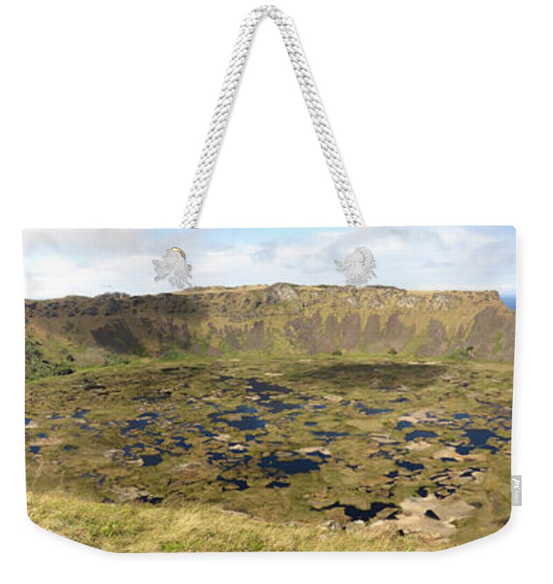Crater Lake Weekender Tote Bag featuring the photograph Rano Kau, Easter Island by Photo By Tim Lawnicki