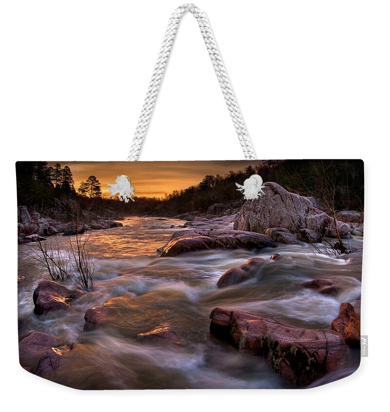 2010 Weekender Tote Bag featuring the photograph Rapids at Dawn by Robert Charity