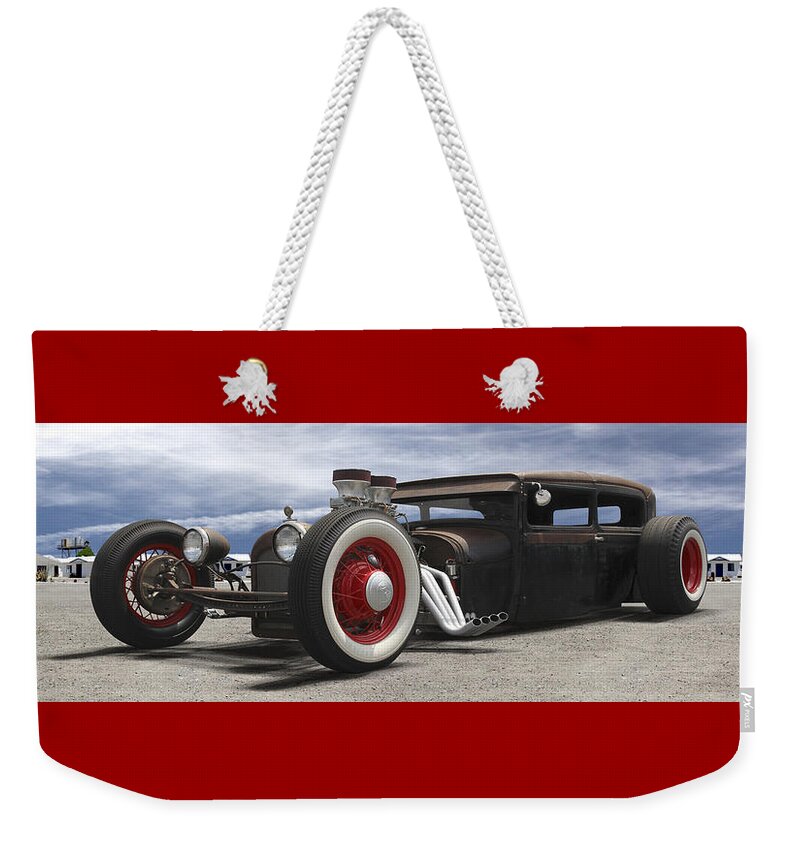 Transportation Weekender Tote Bag featuring the photograph Rat Rod on Route 66 Panoramic by Mike McGlothlen