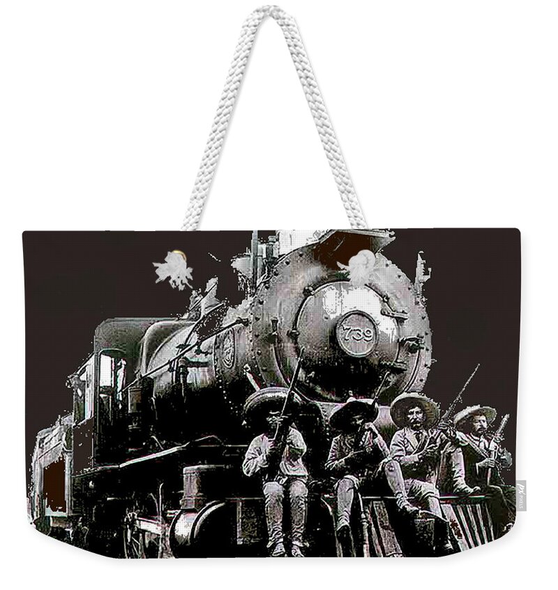 Rebel Soldiers Perched On Railroad Engine No Known Location Or Date Weekender Tote Bag featuring the photograph Rebel soldiers perched on railroad engine no known location or date-2014 by David Lee Guss