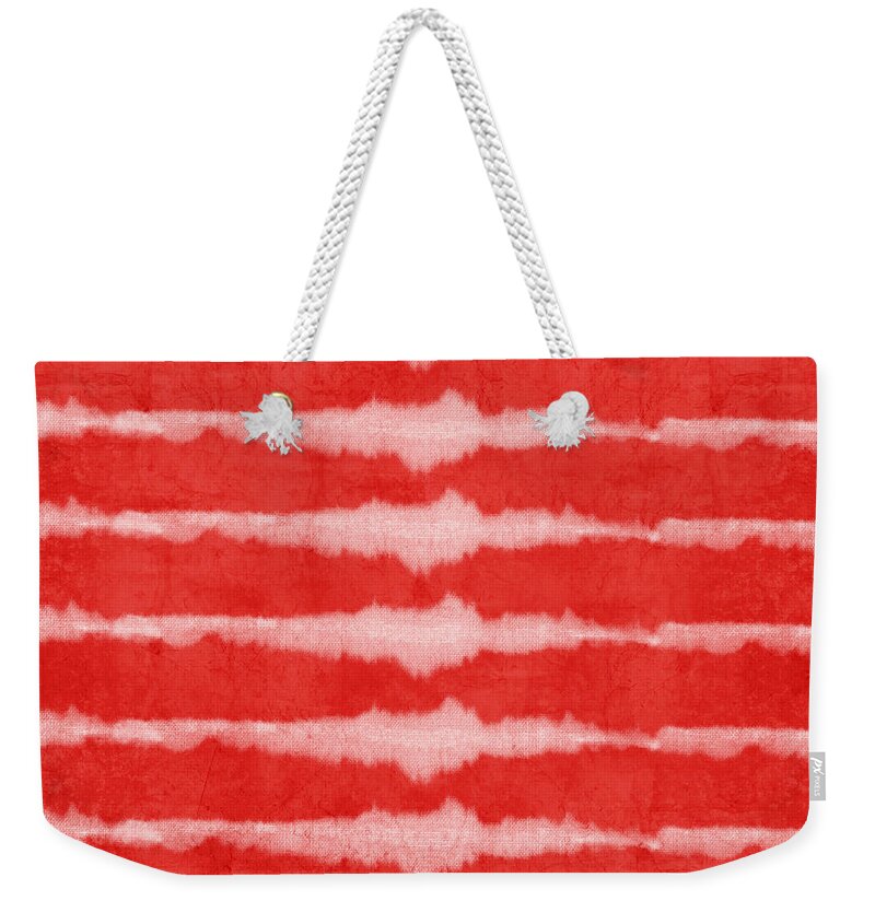 Red Weekender Tote Bag featuring the painting Red and White Shibori Design by Linda Woods