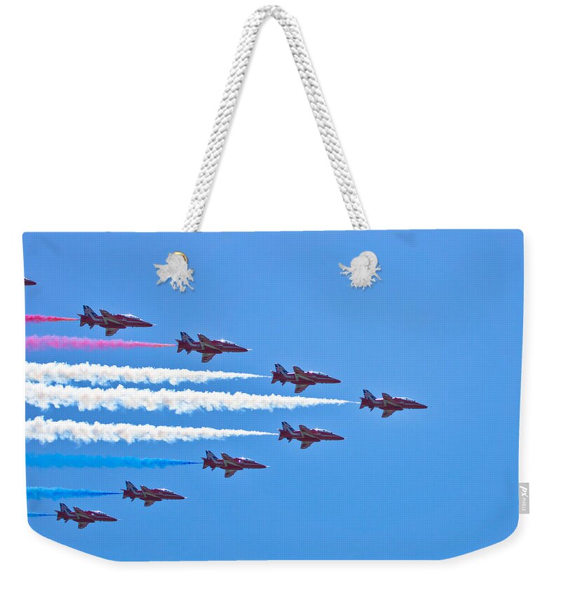 Raf Weekender Tote Bag featuring the photograph Red Arrows 1 by Scott Carruthers