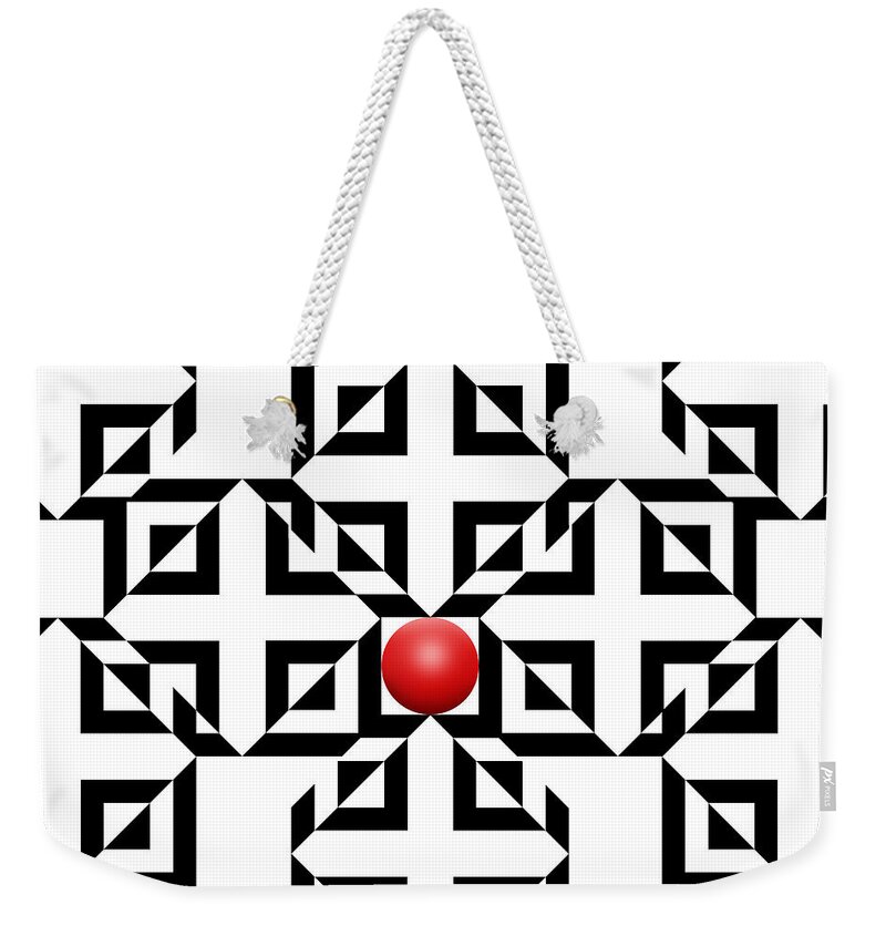 Abstract Weekender Tote Bag featuring the digital art Red Ball 5a by Mike McGlothlen