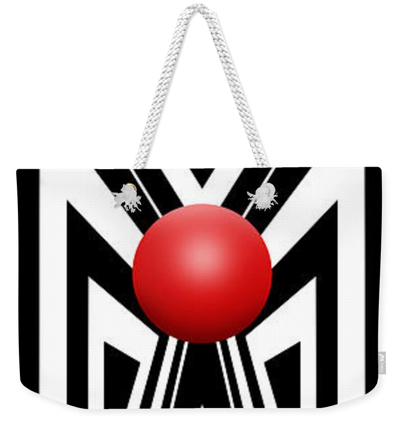 Abstract Weekender Tote Bag featuring the digital art Red Ball 7 V Panoramic by Mike McGlothlen