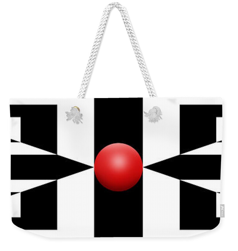 Abstract Weekender Tote Bag featuring the digital art RED BALL 2a Panoramic by Mike McGlothlen