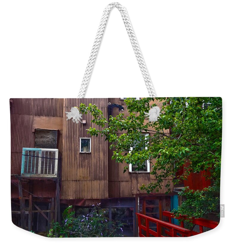 Manitou Springs Weekender Tote Bag featuring the photograph Red Bridge on Lover's Lane II by Lanita Williams