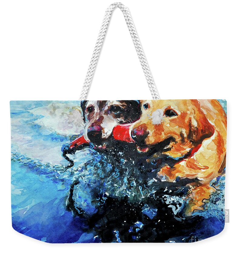 Labrador Retrievers Weekender Tote Bag featuring the painting Red Bumper by Molly Poole