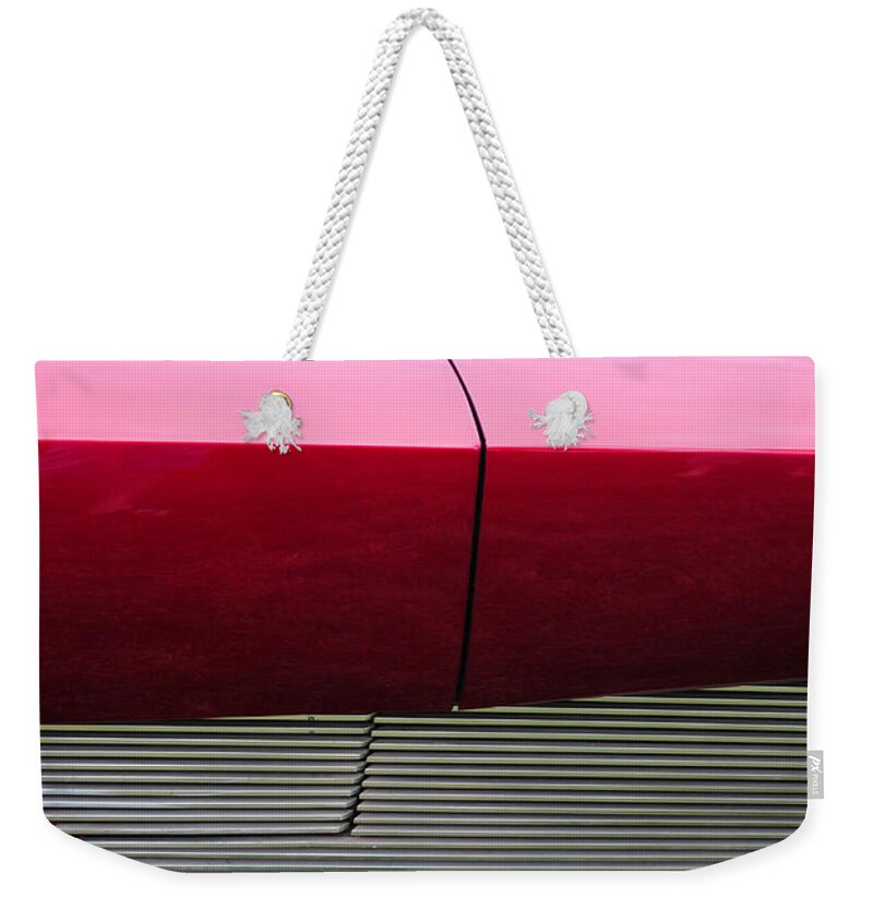 Red Weekender Tote Bag featuring the photograph Red Car by Glory Ann Penington