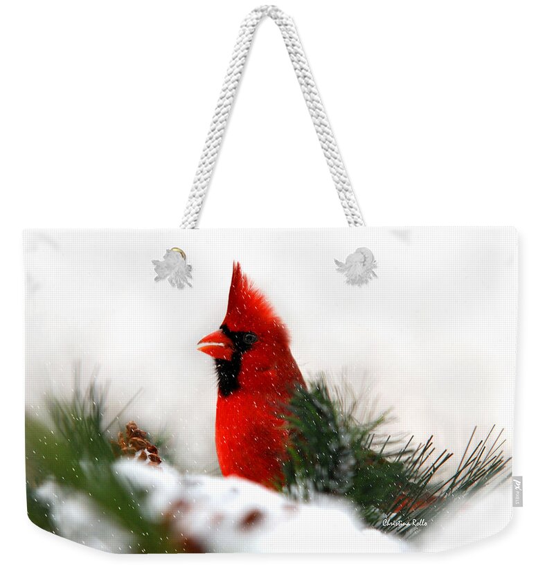 Cardinal Weekender Tote Bag featuring the photograph Red Cardinal by Christina Rollo