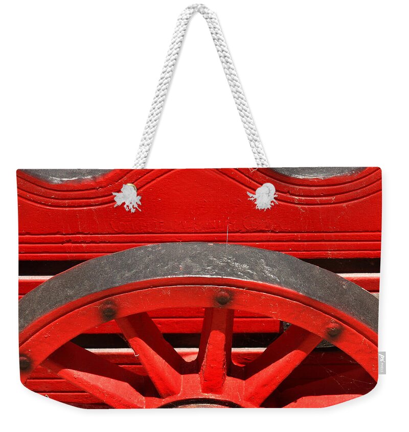 Solvang Weekender Tote Bag featuring the photograph Red Cart by Art Block Collections