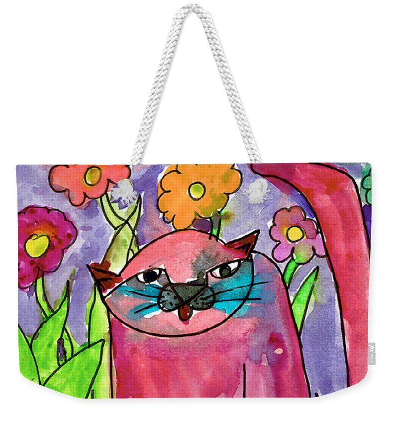 Cat Weekender Tote Bag featuring the painting Red Cat by Bianca Saad Age Eight