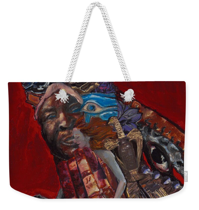 Crow Weekender Tote Bag featuring the painting Red Crow by Emily McLaughlin