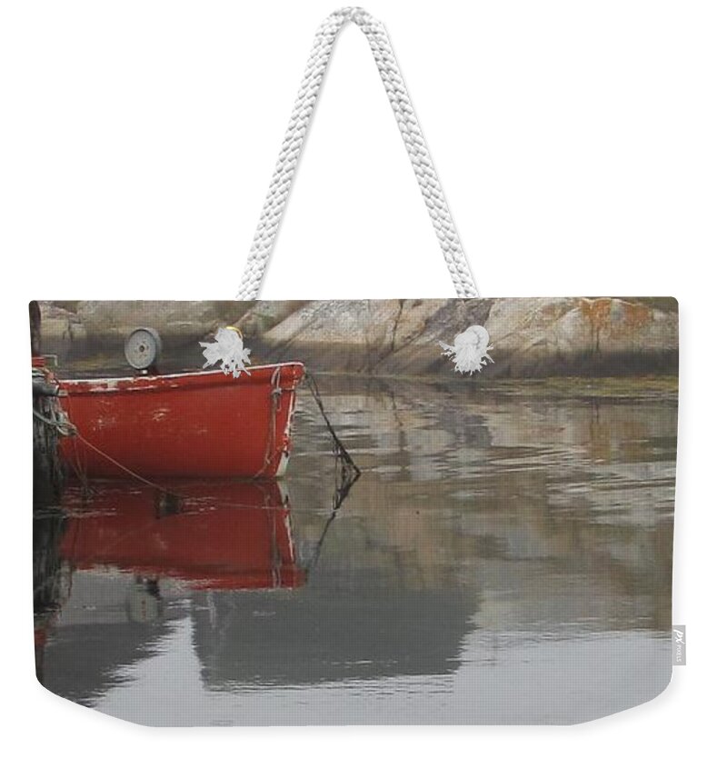 Dinghy Weekender Tote Bag featuring the photograph Red Dinghy by Jennifer Wheatley Wolf