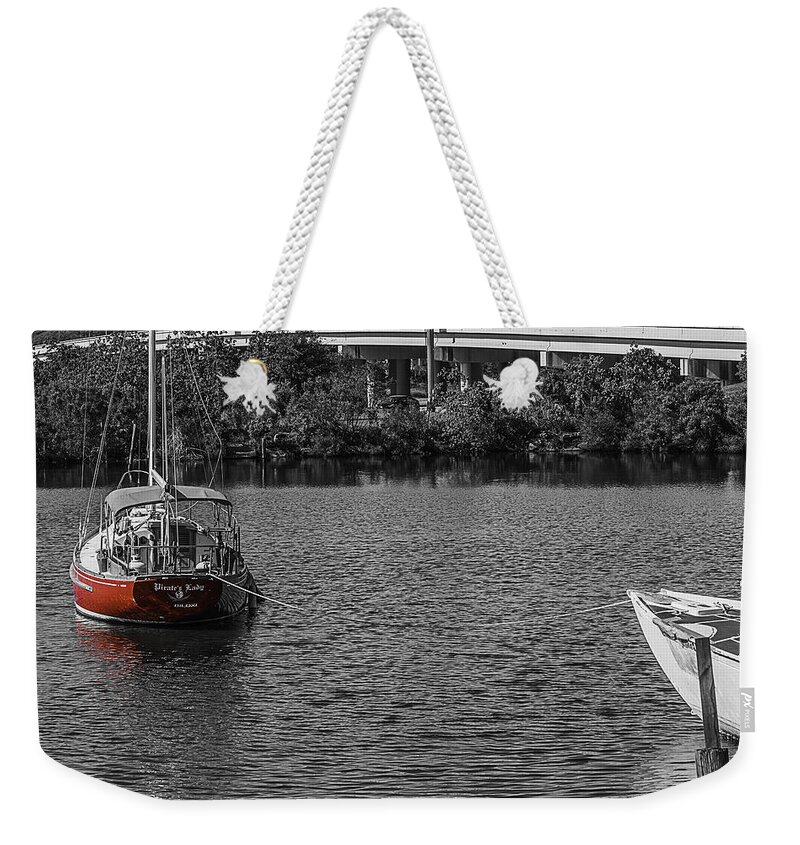 Sailboats Weekender Tote Bag featuring the photograph Red E 2 Sail by Barry Jones