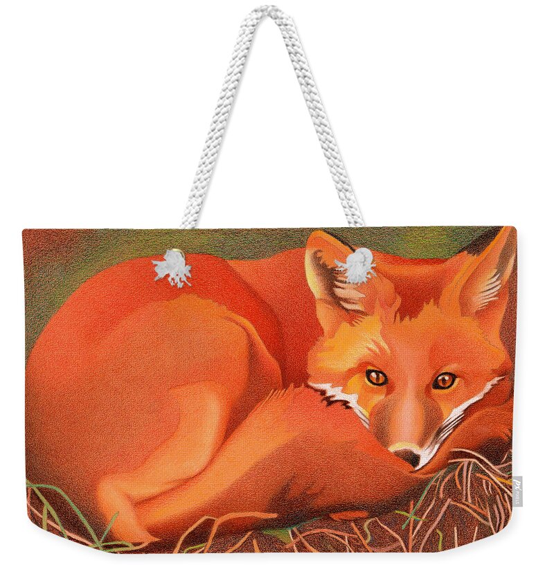 Art Weekender Tote Bag featuring the drawing Red Fox by Dan Miller