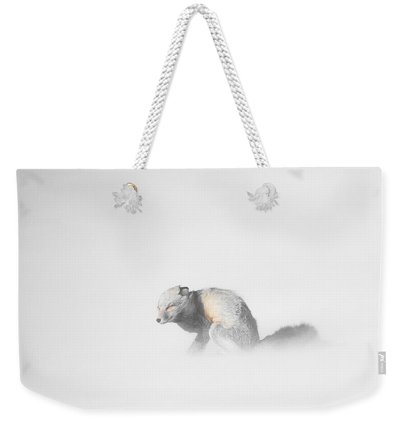 Yellowstone Weekender Tote Bag featuring the photograph Red Fox in Winter Storm by Bill Cubitt