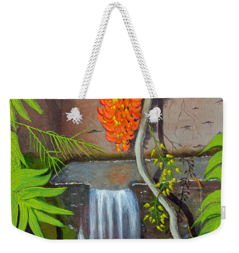 Red Weekender Tote Bag featuring the painting Red Jade Vine by Mike Robles