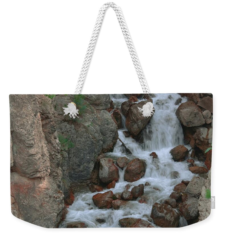 Waterfall Weekender Tote Bag featuring the photograph Red Rock Falls by Hany J