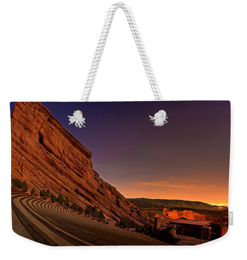 Night Weekender Tote Bag featuring the photograph Red Rocks Amphitheatre at Night by James O Thompson