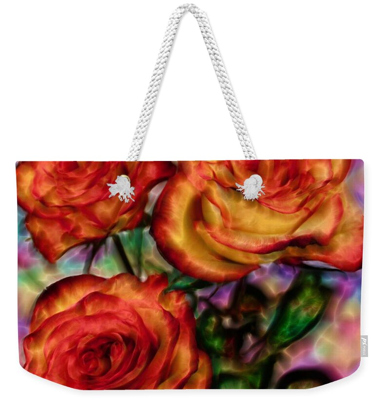 Red Roses Weekender Tote Bag featuring the digital art Red Roses in water - Silk edition by Lilia S